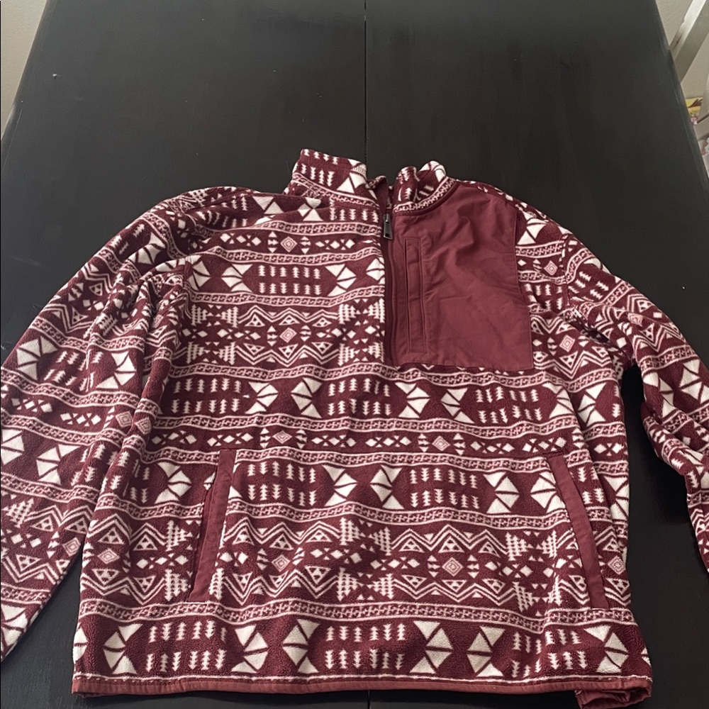 Duluth Trading Co Men's Burgundy Geometric Zip-Up Sweater